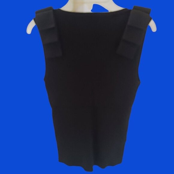 Carmen Marc Valvo Black Sleeveless Ribbed Knit Top W/ Bow Shoulders Size Small - Picture 3 of 5